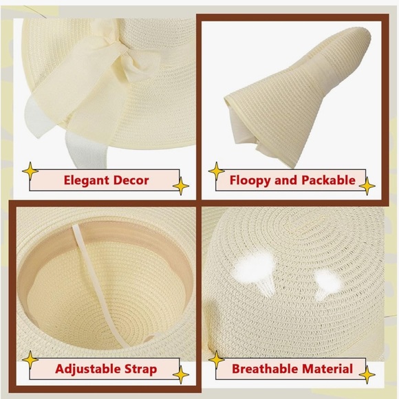 Women's Wide Brim Straw Hats Floppy Sun Hat - Picture 4 of 7